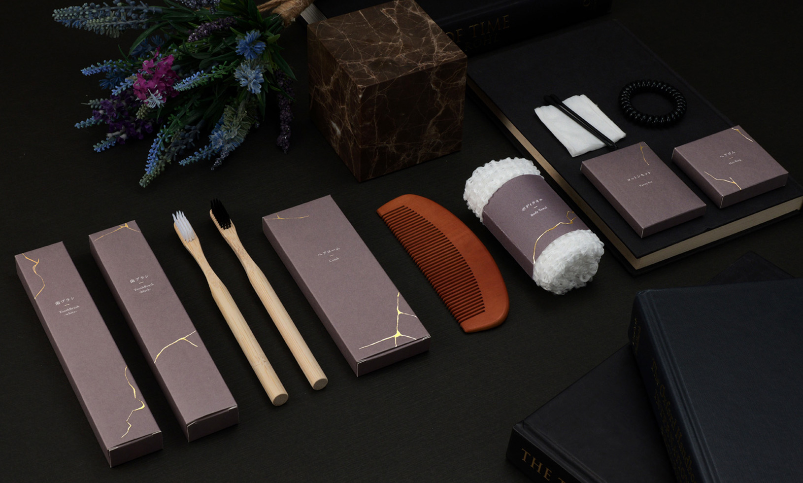 半円木製ヘアコーム（Wooden Hair Comb – kintsugi -）