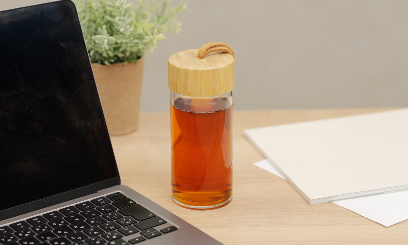 竹蓋ガラスボトル(SUS bamboo glass bottle)