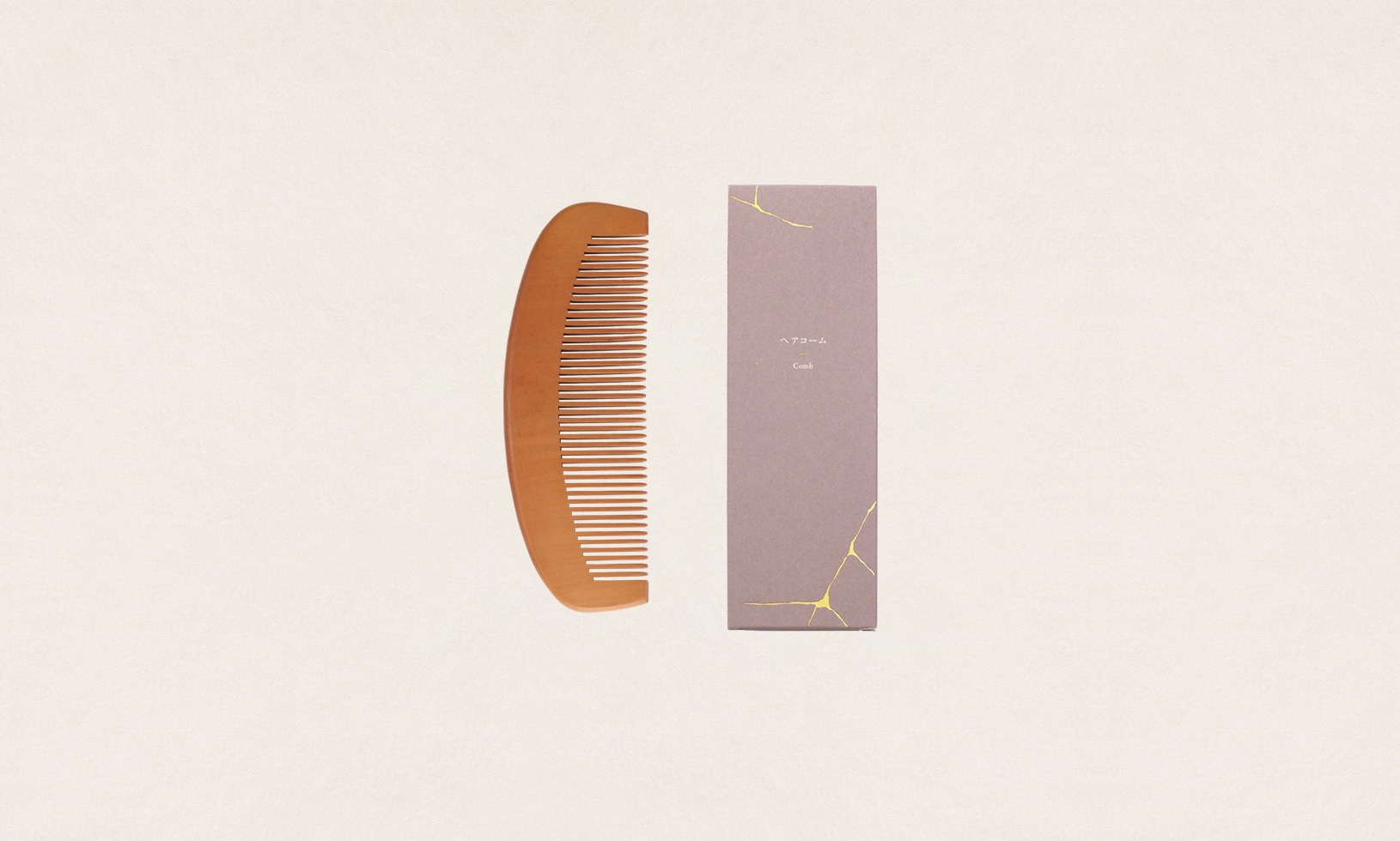 半円木製ヘアコーム – kintsugi -（SUS Wooden Hair Comb – kintsugi