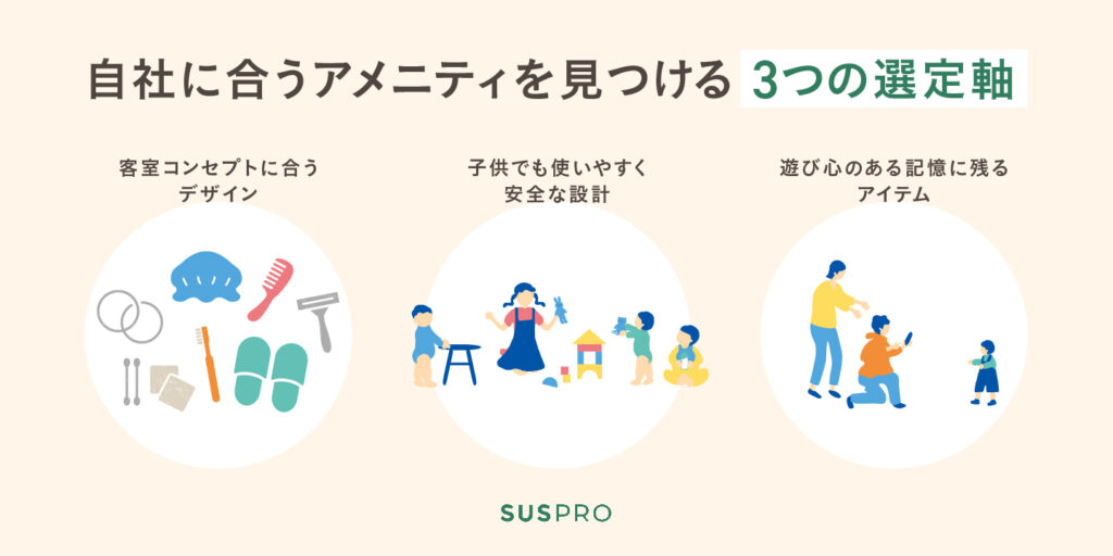 自社にあうアメニティを見つけるための、3つの選定軸